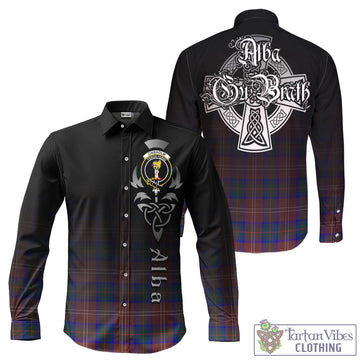 Chisholm Hunting Modern Tartan Long Sleeve Button Up Featuring Alba Gu Brath Family Crest Celtic Inspired