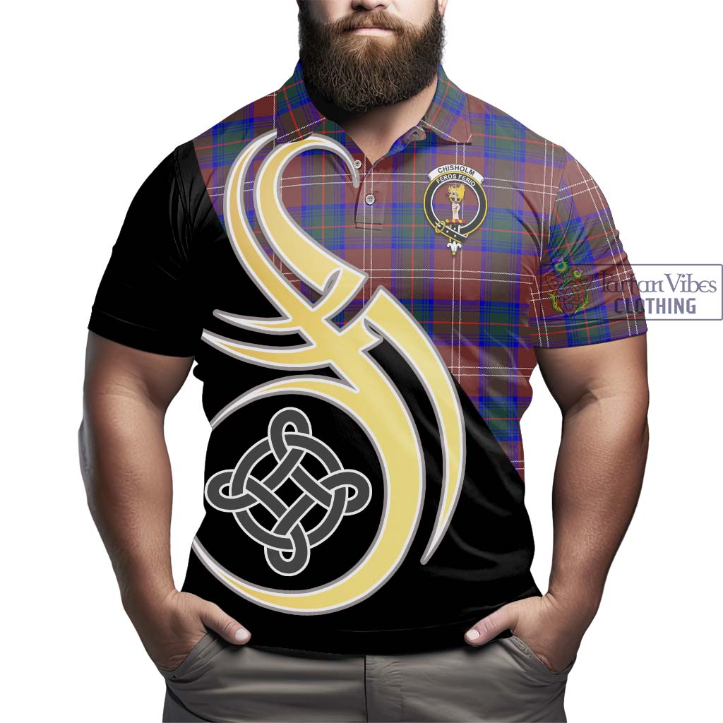 Chisholm Hunting Modern Tartan Polo Shirt with Family Crest and Celtic Symbol Style - Tartan Vibes Clothing