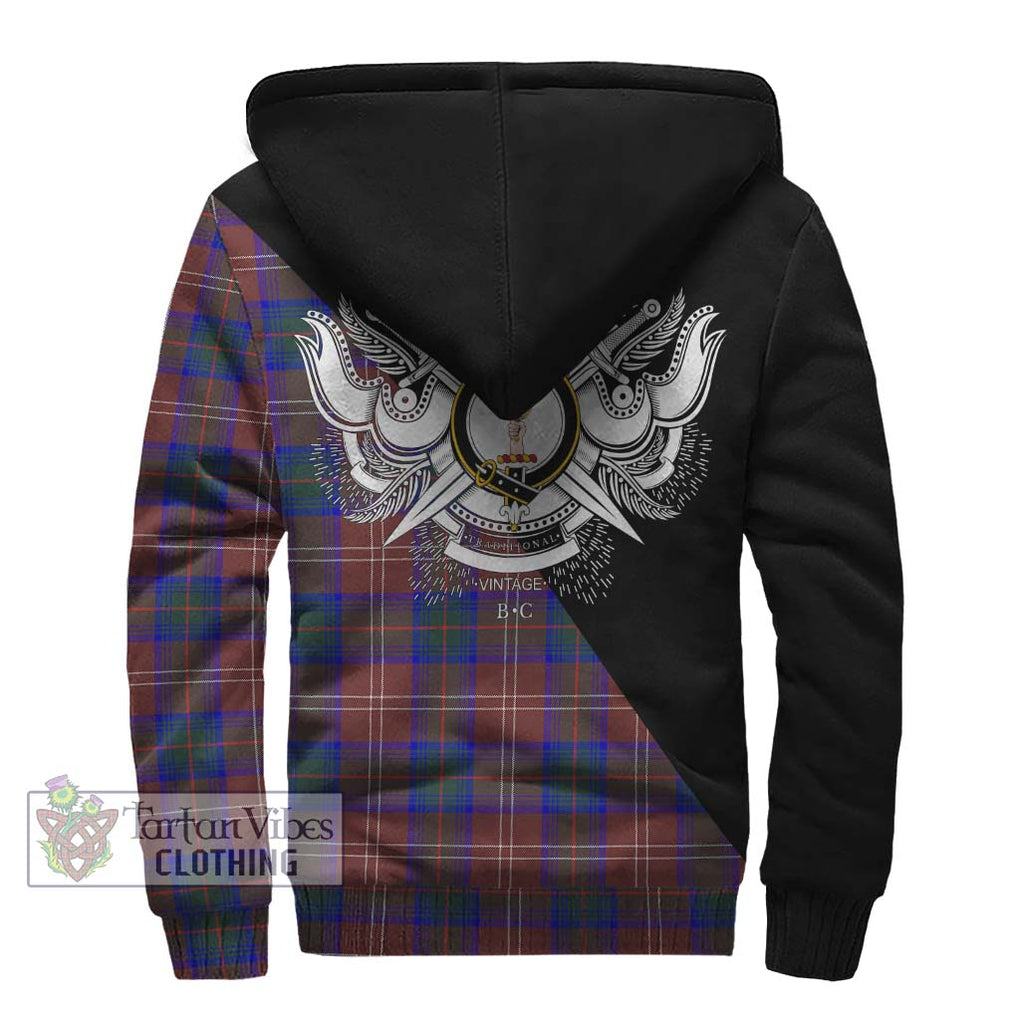 Chisholm Hunting Modern Tartan Sherpa Hoodie with Family Crest and Military Logo Style - Tartanvibesclothing Shop