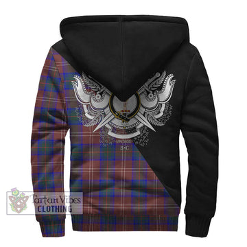 Chisholm Hunting Modern Tartan Sherpa Hoodie with Family Crest and Military Logo Style