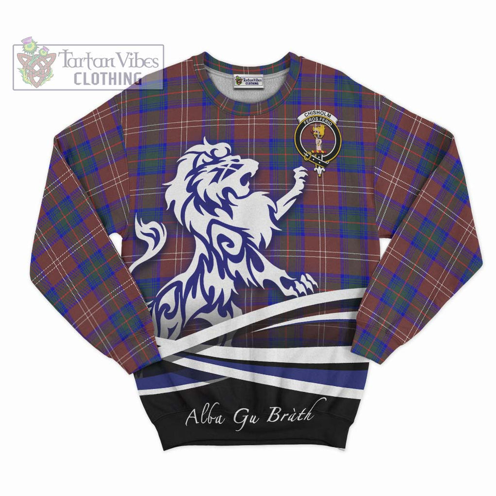 Chisholm Hunting Modern Tartan Sweatshirt with Alba Gu Brath Regal Lion Emblem - Tartanvibesclothing Shop