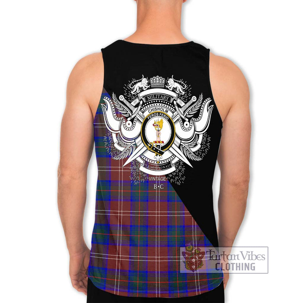 Chisholm Hunting Modern Tartan Men's Tank Top with Family Crest and Military Logo Style - Tartanvibesclothing Shop