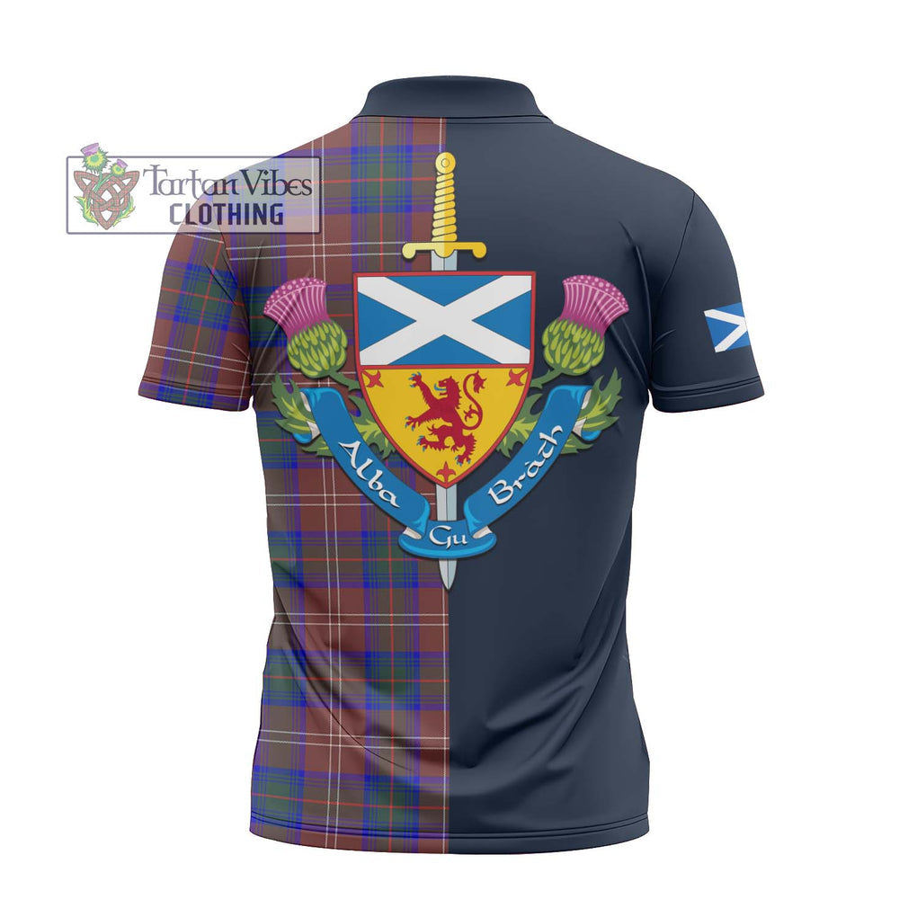 Tartan Vibes Clothing Chisholm Hunting Modern Tartan Zipper Polo Shirt with Scottish Lion Royal Arm Half Style