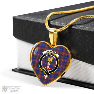 Chisholm Hunting Modern Tartan Heart Necklace with Family Crest