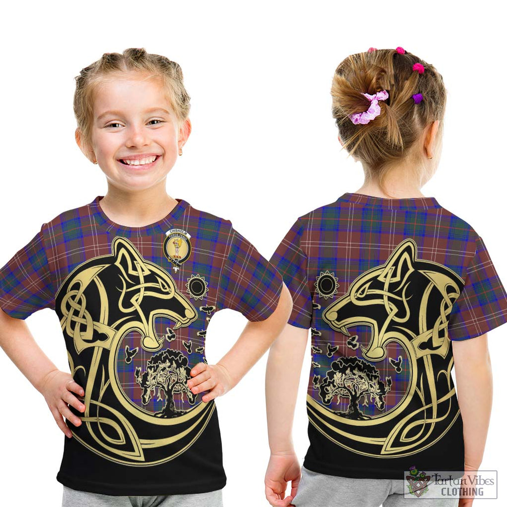 Chisholm Hunting Modern Tartan Kid T-Shirt with Family Crest Celtic Wolf Style - Tartan Vibes Clothing