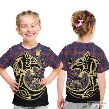 Chisholm Hunting Modern Tartan Kid T-Shirt with Family Crest Celtic Wolf Style