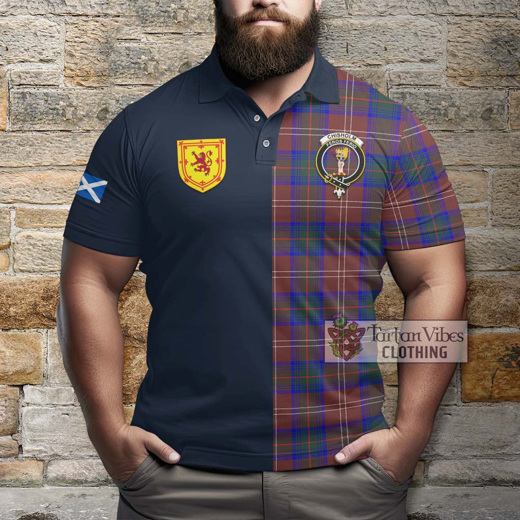 Tartan Vibes Clothing Chisholm Hunting Modern Tartan Polo Shirt with Scottish Lion Royal Arm Half Style