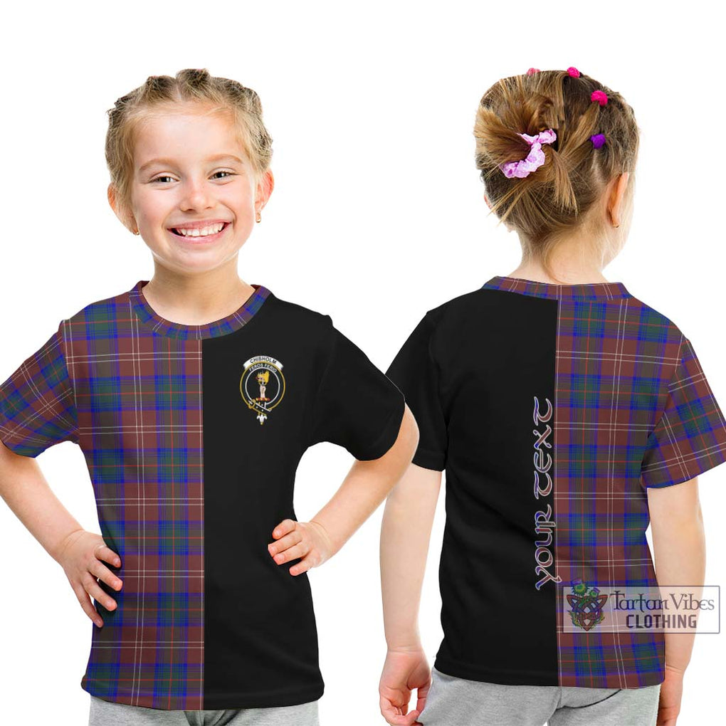 Chisholm Hunting Modern Tartan Kid T-Shirt with Family Crest and Half Of Me Style - Tartanvibesclothing Shop