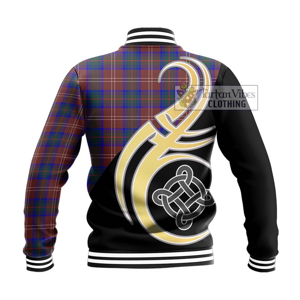 Chisholm Hunting Modern Tartan Baseball Jacket with Family Crest and Celtic Symbol Style - Tartan Vibes Clothing