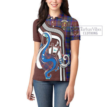 Chisholm Hunting Modern Tartan Women's Polo Shirt with Epic Bagpipe Style