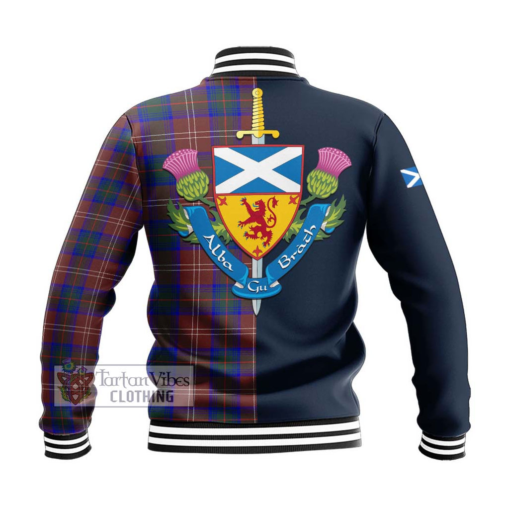 Tartan Vibes Clothing Chisholm Hunting Modern Tartan Baseball Jacket with Scottish Lion Royal Arm Half Style