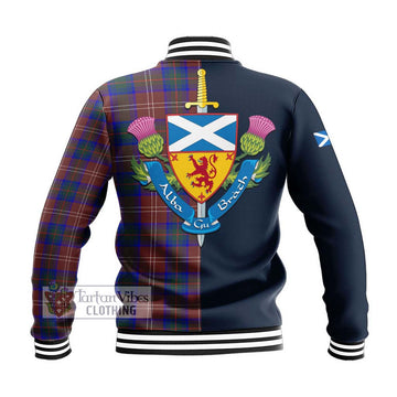 Chisholm Hunting Modern Tartan Baseball Jacket Alba with Scottish Lion Royal Arm Half Style