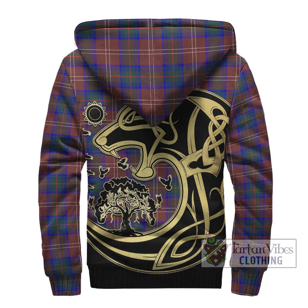 Chisholm Hunting Modern Tartan Sherpa Hoodie with Family Crest Celtic Wolf Style - Tartan Vibes Clothing