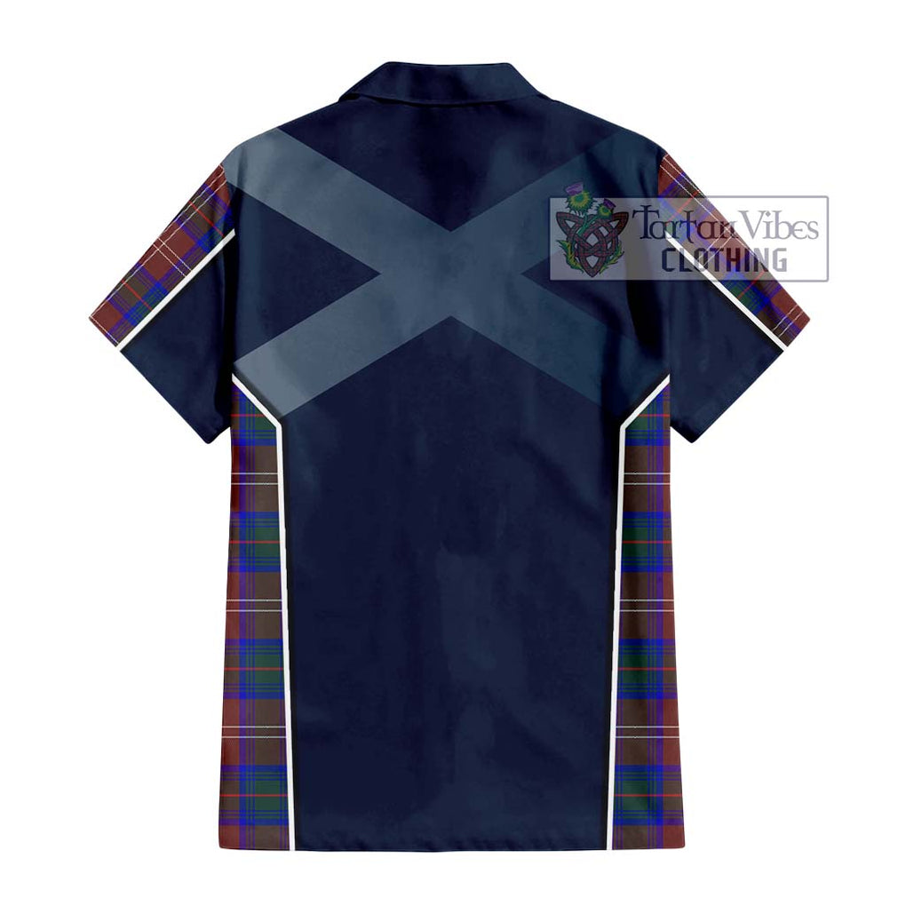 Chisholm Hunting Modern Tartan Short Sleeve Button Shirt with Family Crest and Lion Rampant Vibes Sport Style - Tartan Vibes Clothing