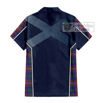 Chisholm Hunting Modern Tartan Short Sleeve Button Shirt with Family Crest and Lion Rampant Vibes Sport Style