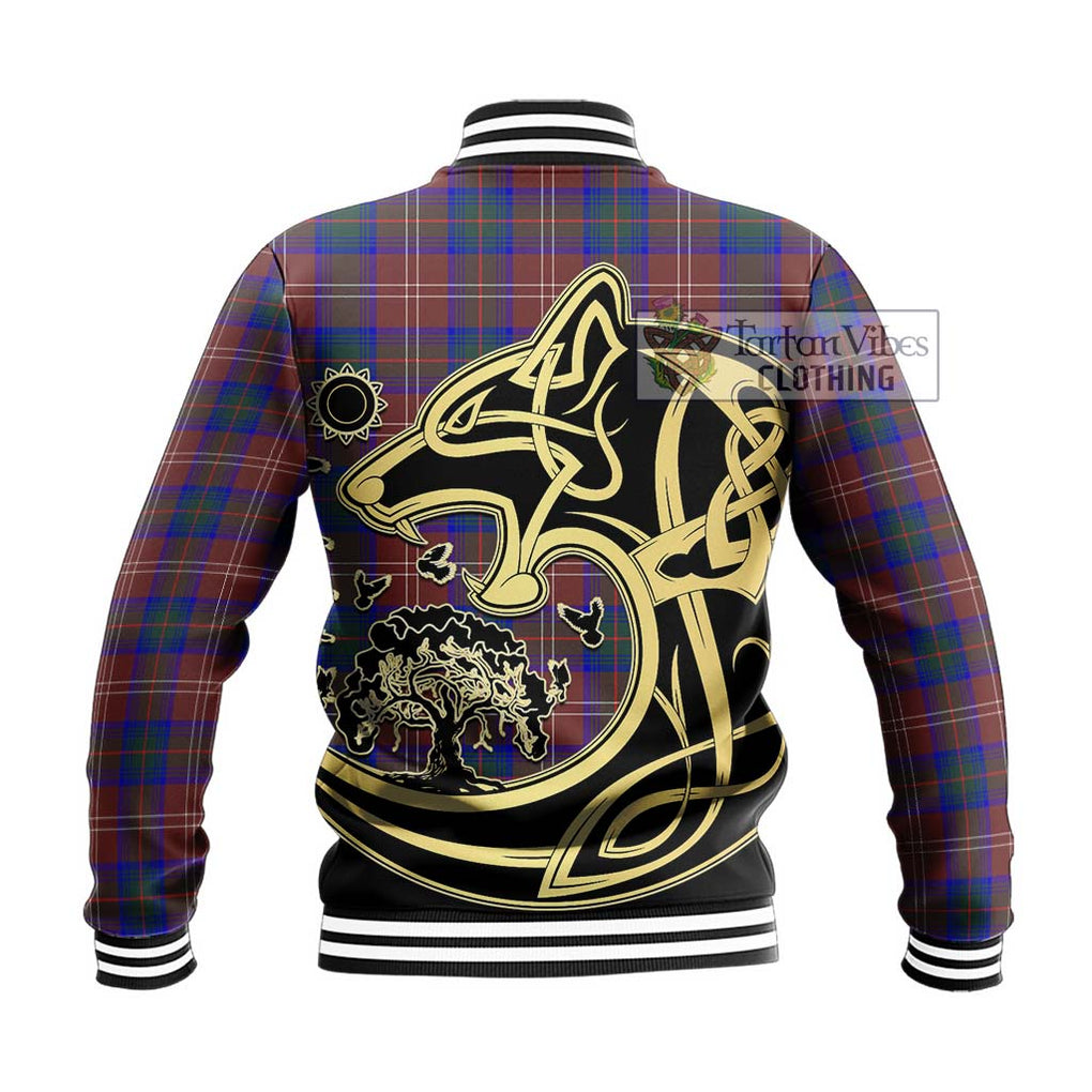 Chisholm Hunting Modern Tartan Baseball Jacket with Family Crest Celtic Wolf Style - Tartan Vibes Clothing