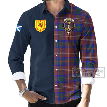 Chisholm Hunting Modern Tartan Long Sleeve Button Shirt Alba with Scottish Lion Royal Arm Half Style