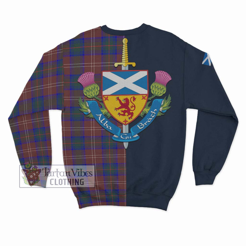 Tartan Vibes Clothing Chisholm Hunting Modern Tartan Sweatshirt with Scottish Lion Royal Arm Half Style