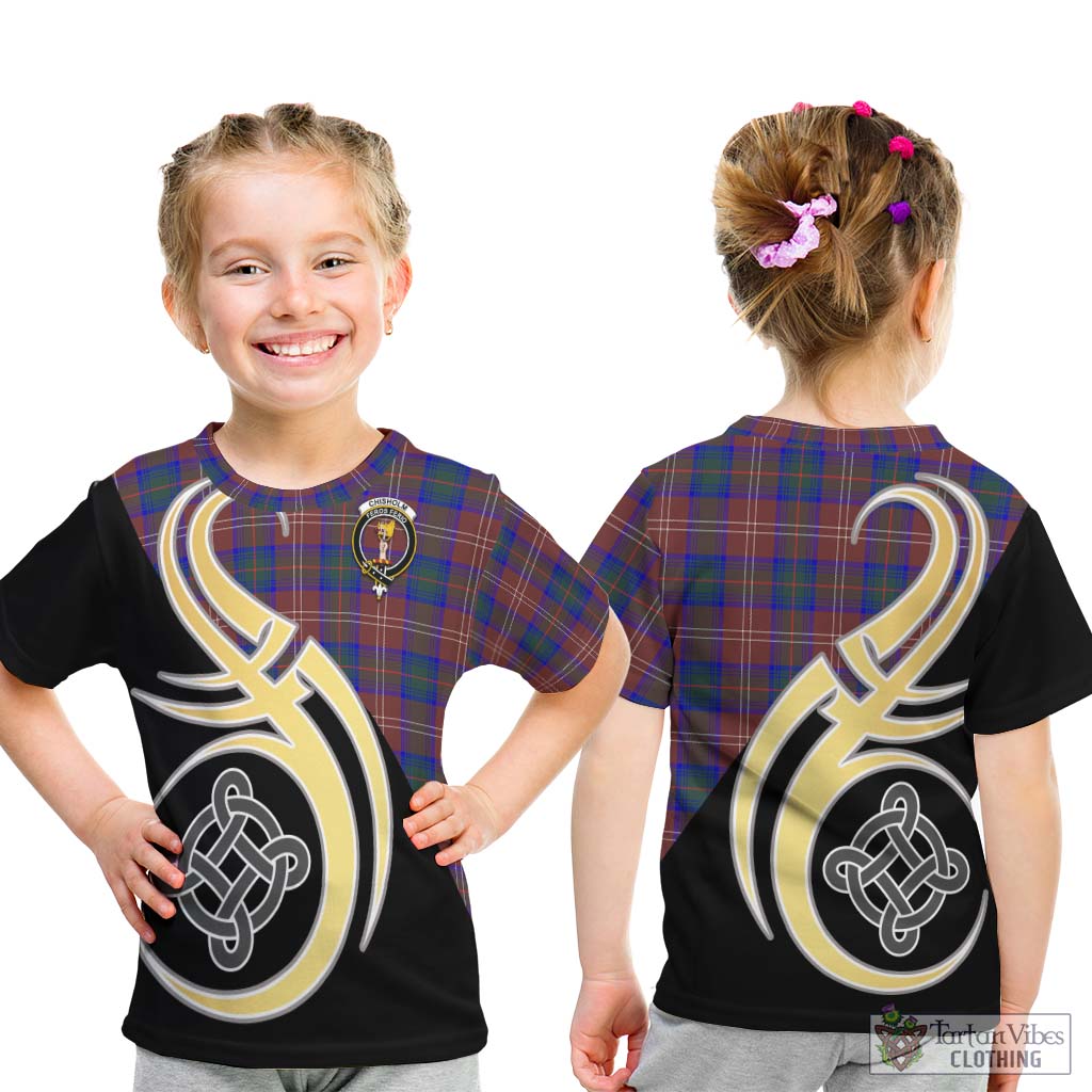 Chisholm Hunting Modern Tartan Kid T-Shirt with Family Crest and Celtic Symbol Style - Tartan Vibes Clothing