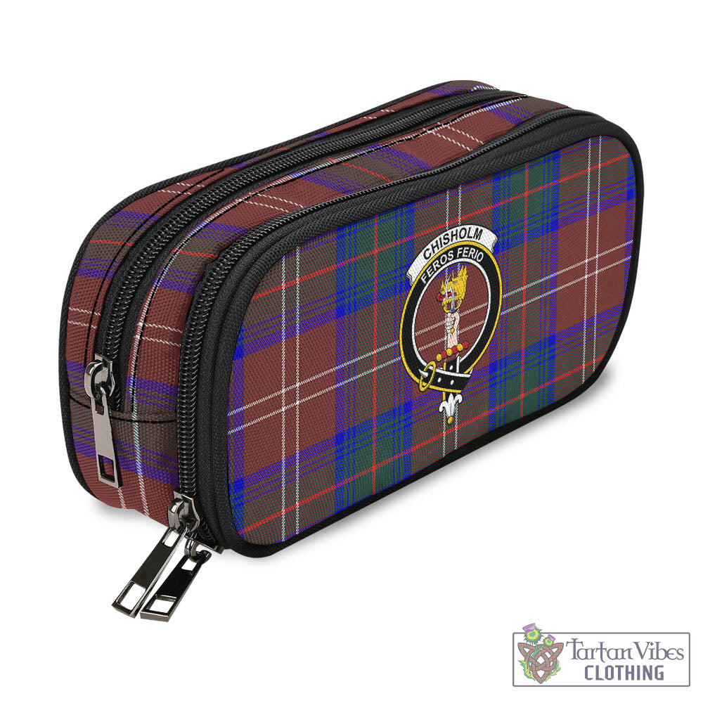 Tartan Vibes Clothing Chisholm Hunting Modern Tartan Pen and Pencil Case with Family Crest