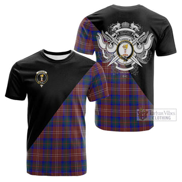 Chisholm Hunting Modern Tartan Cotton T-shirt with Family Crest and Military Logo Style