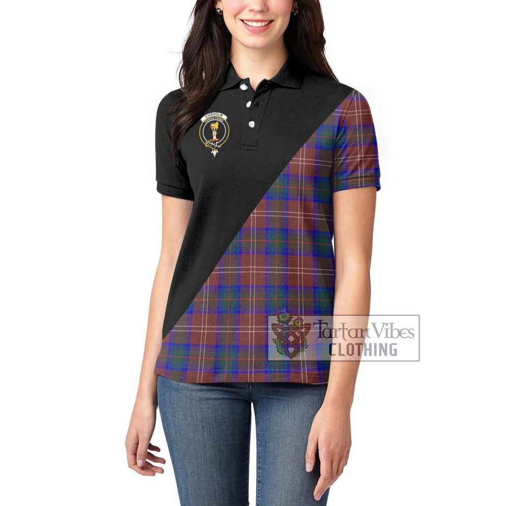 Chisholm Hunting Modern Tartan Women's Polo Shirt with Family Crest and Military Logo Style - Tartanvibesclothing Shop