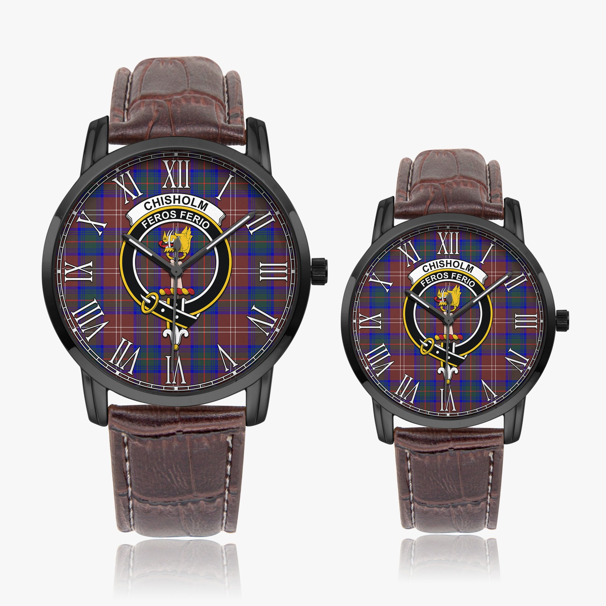 Chisholm Hunting Modern Tartan Family Crest Leather Strap Quartz Watch - Tartanvibesclothing