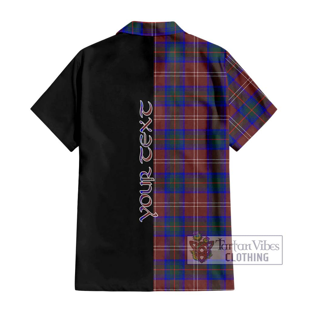 Chisholm Hunting Modern Tartan Short Sleeve Button Shirt with Family Crest and Half Of Me Style - Tartanvibesclothing Shop