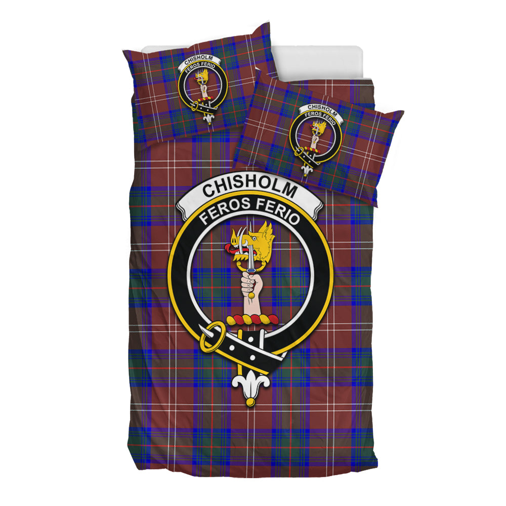 Chisholm Hunting Modern Tartan Bedding Set with Family Crest - Tartan Vibes Clothing