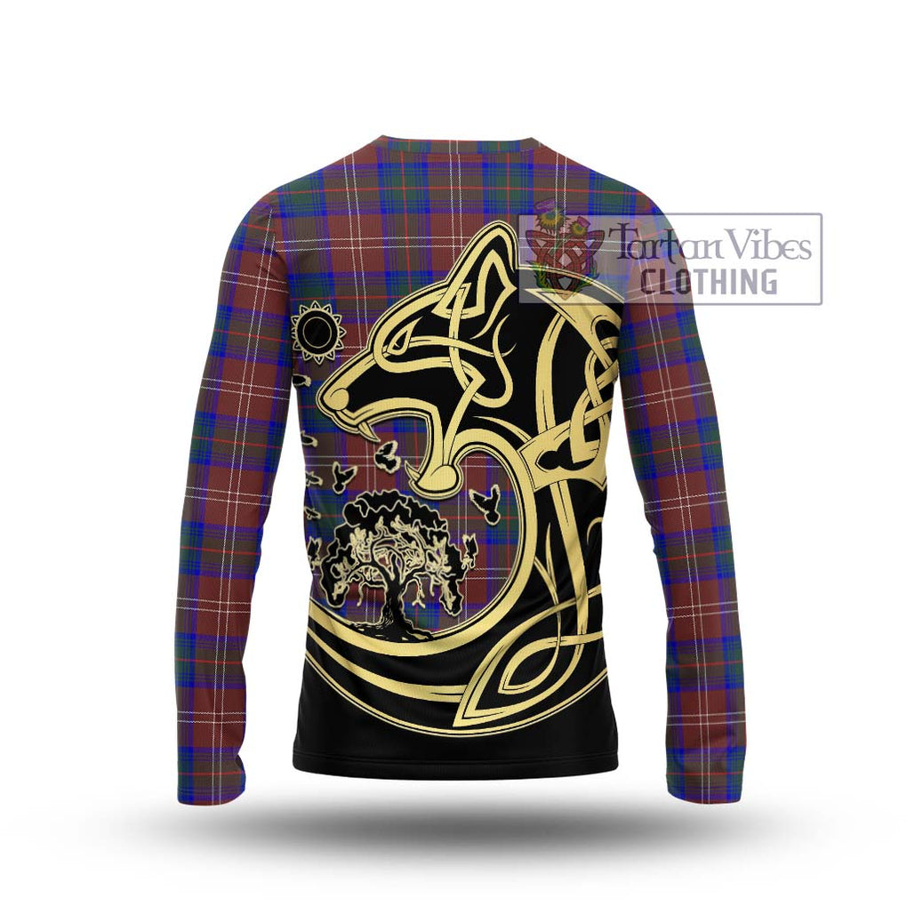 Chisholm Hunting Modern Tartan Long Sleeve T-Shirt with Family Crest Celtic Wolf Style - Tartan Vibes Clothing