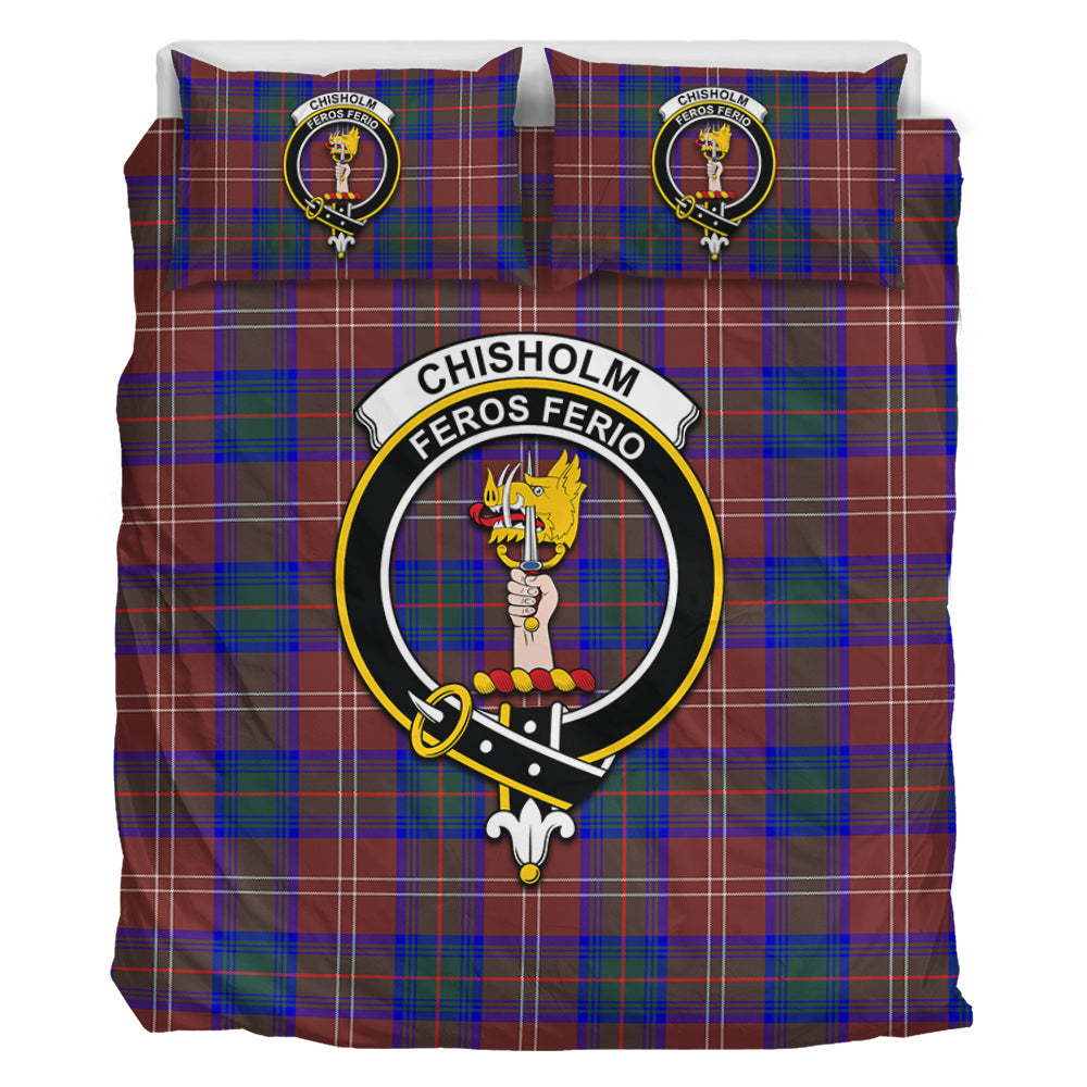 Chisholm Hunting Modern Tartan Bedding Set with Family Crest - Tartan Vibes Clothing