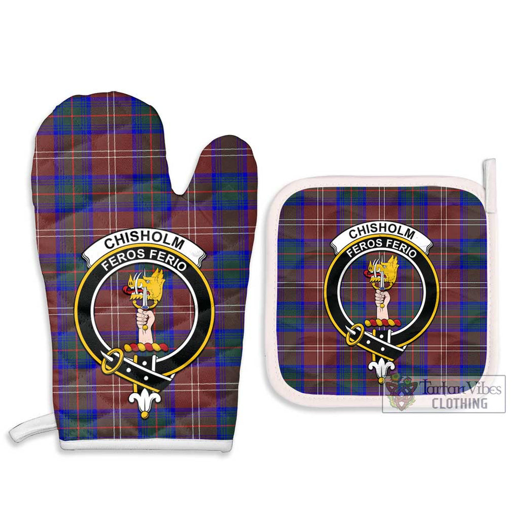 Chisholm Hunting Modern Tartan Combo Oven Mitt & Pot-Holder with Family Crest Combo 1 Oven Mitt & 2 Pot-Holder White - Tartan Vibes Clothing