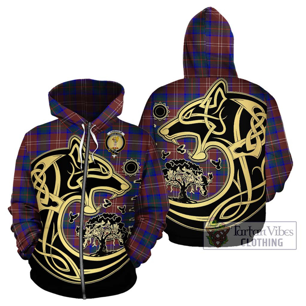 Chisholm Hunting Modern Tartan Hoodie with Family Crest Celtic Wolf Style - Tartan Vibes Clothing