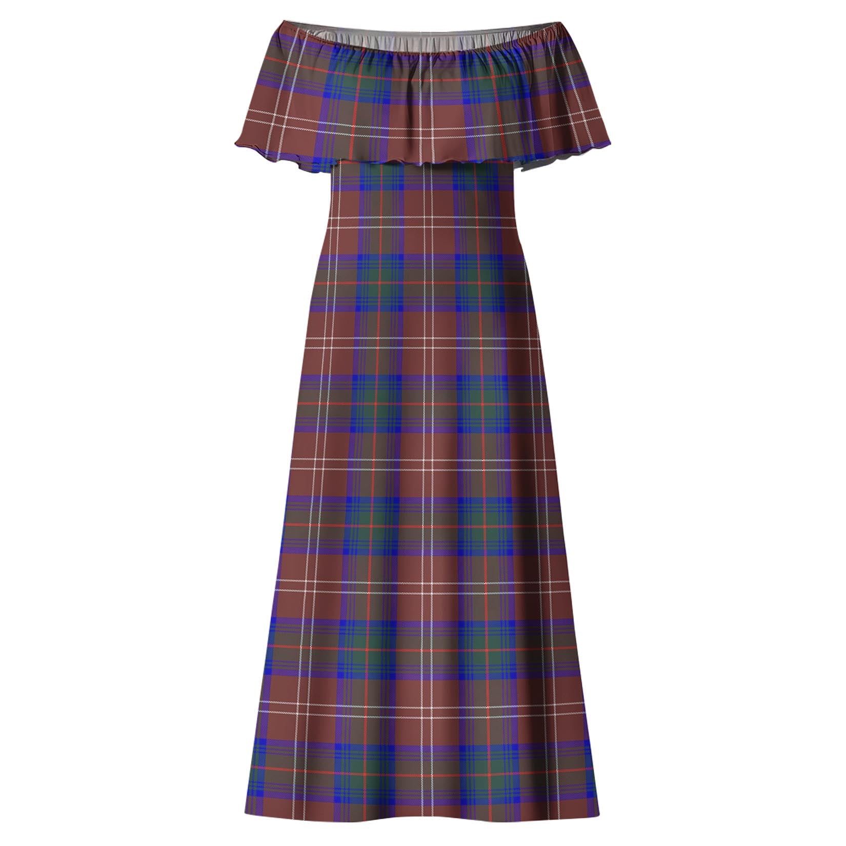 Chisholm Hunting Modern Tartan Off Shoulder Long Dress - Tartanvibesclothing