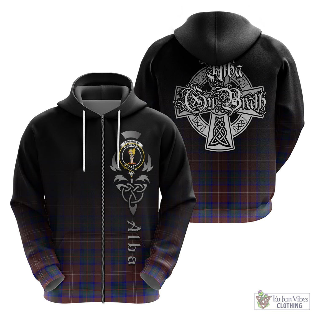 Tartan Vibes Clothing Chisholm Hunting Modern Tartan Hoodie Featuring Alba Gu Brath Family Crest Celtic Inspired