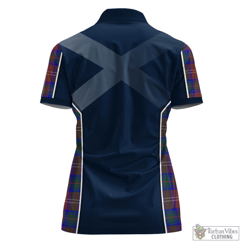 Tartan Vibes Clothing Chisholm Hunting Modern Tartan Women's Polo Shirt with Family Crest and Scottish Thistle Vibes Sport Style