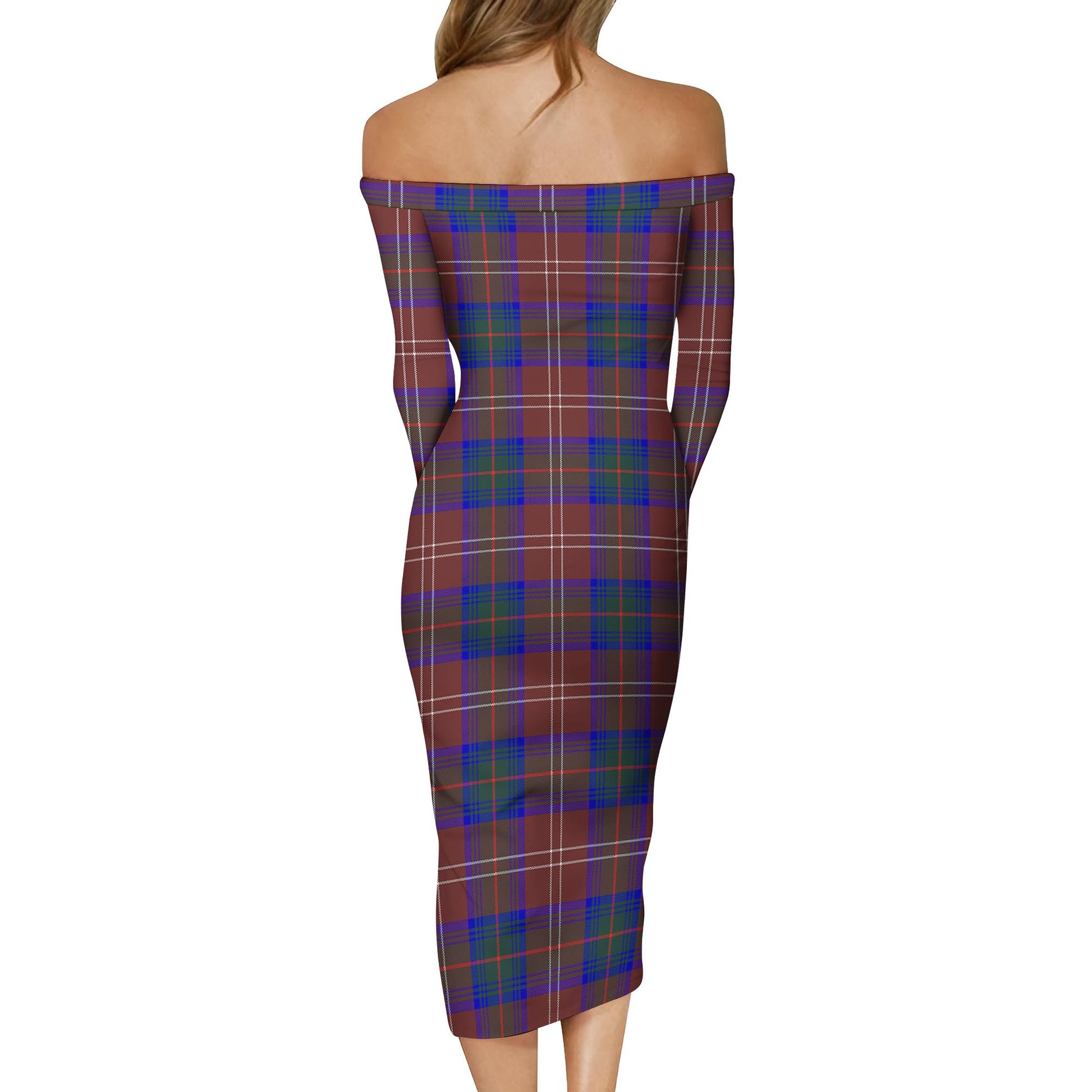 Chisholm Hunting Modern Tartan Off Shoulder Lady Dress - Tartanvibesclothing