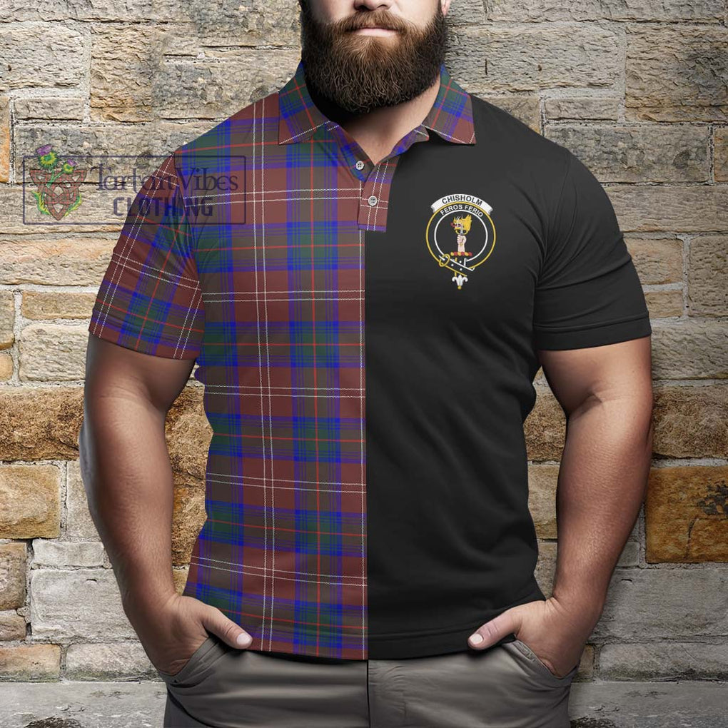 Chisholm Hunting Modern Tartan Polo Shirt with Family Crest and Half Of Me Style - Tartanvibesclothing Shop