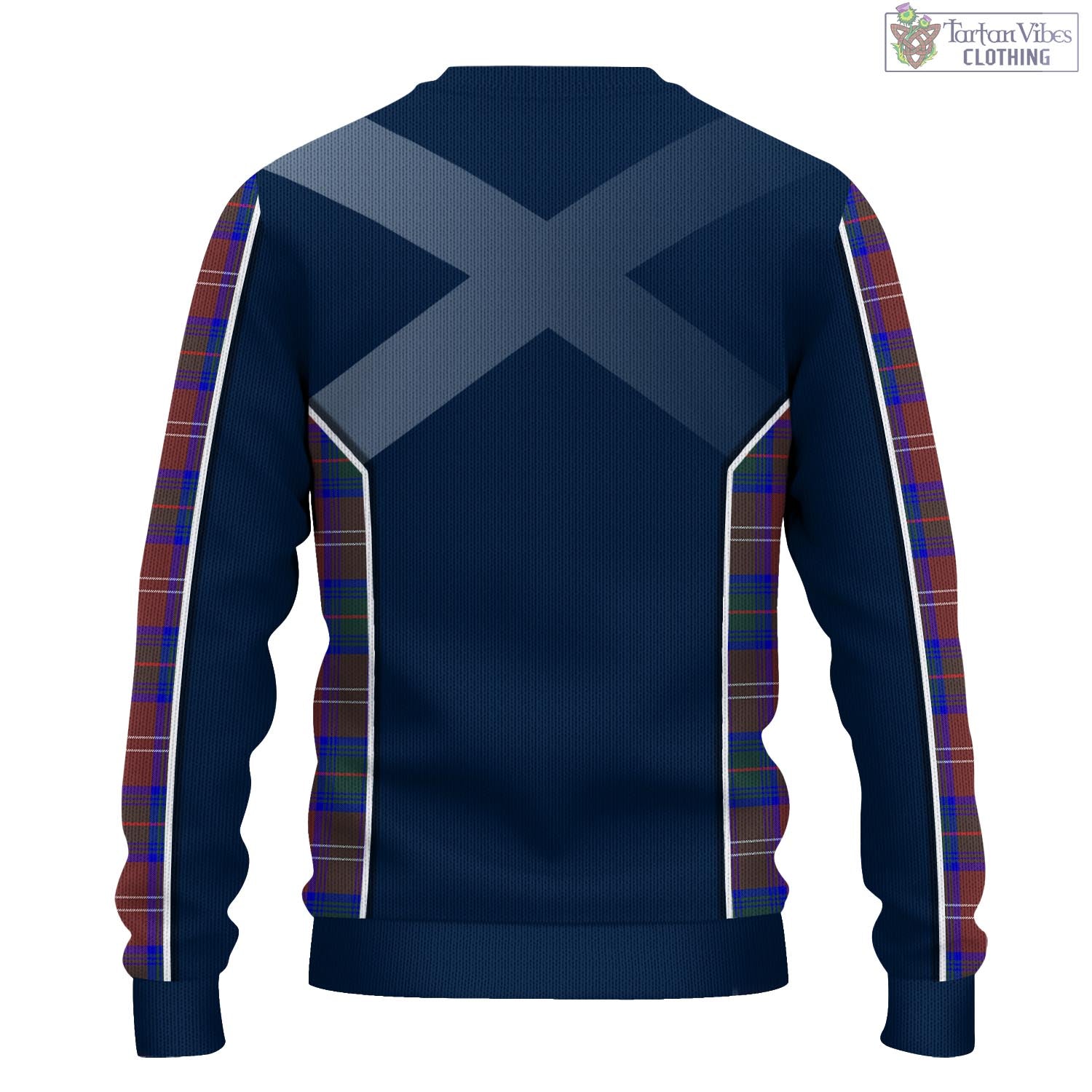 Tartan Vibes Clothing Chisholm Hunting Modern Tartan Knitted Sweatshirt with Family Crest and Scottish Thistle Vibes Sport Style