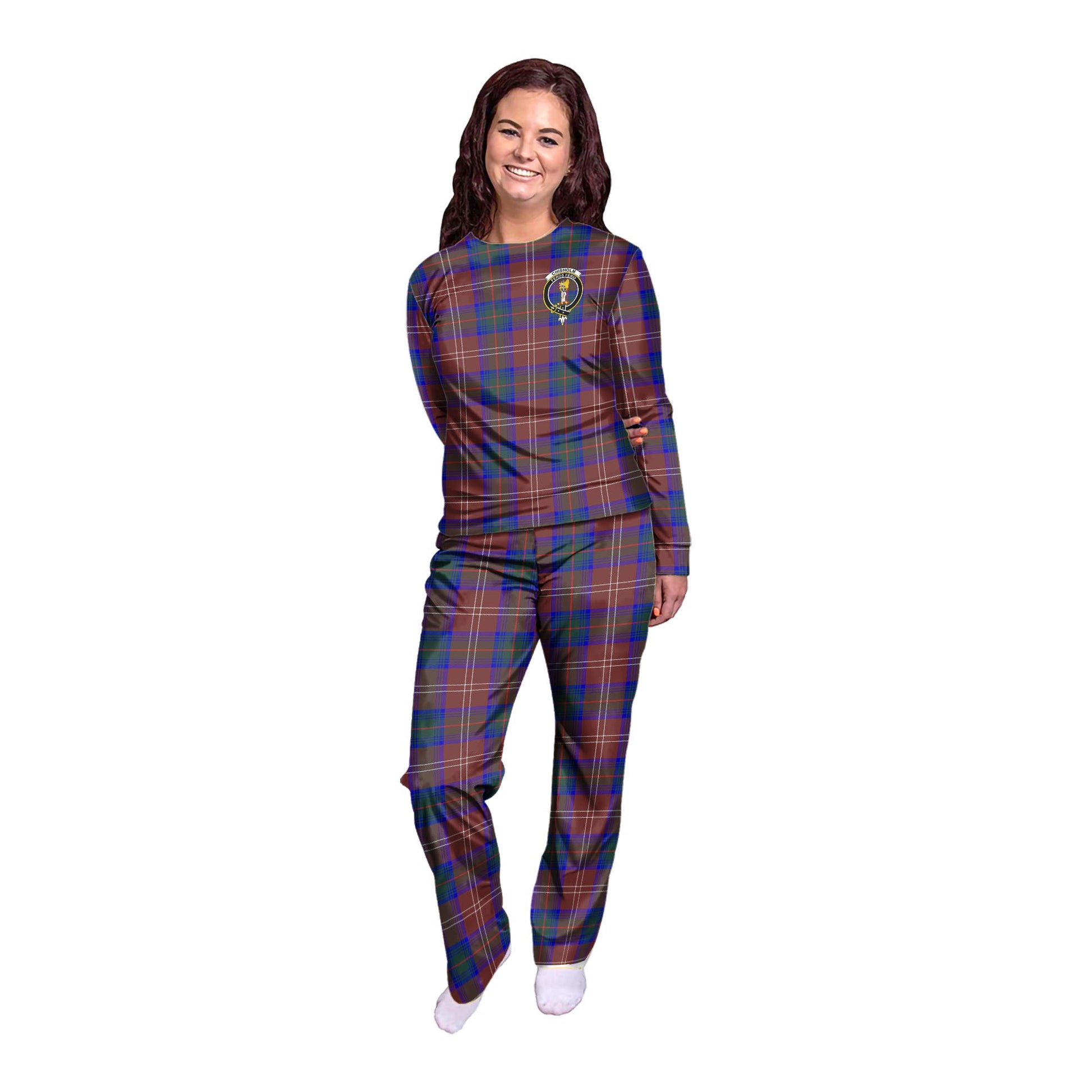 Chisholm Hunting Modern Tartan Pajamas Family Set with Family Crest - Tartan Vibes Clothing