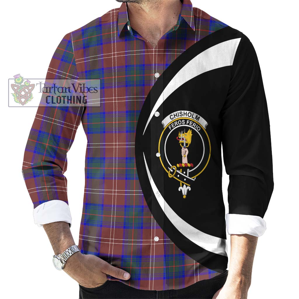 Chisholm Hunting Modern Tartan Long Sleeve Button Up with Family Crest Circle Style - Tartan Vibes Clothing