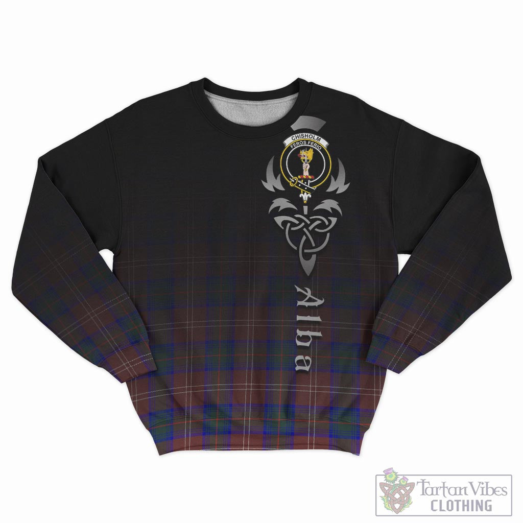 Tartan Vibes Clothing Chisholm Hunting Modern Tartan Sweatshirt Featuring Alba Gu Brath Family Crest Celtic Inspired