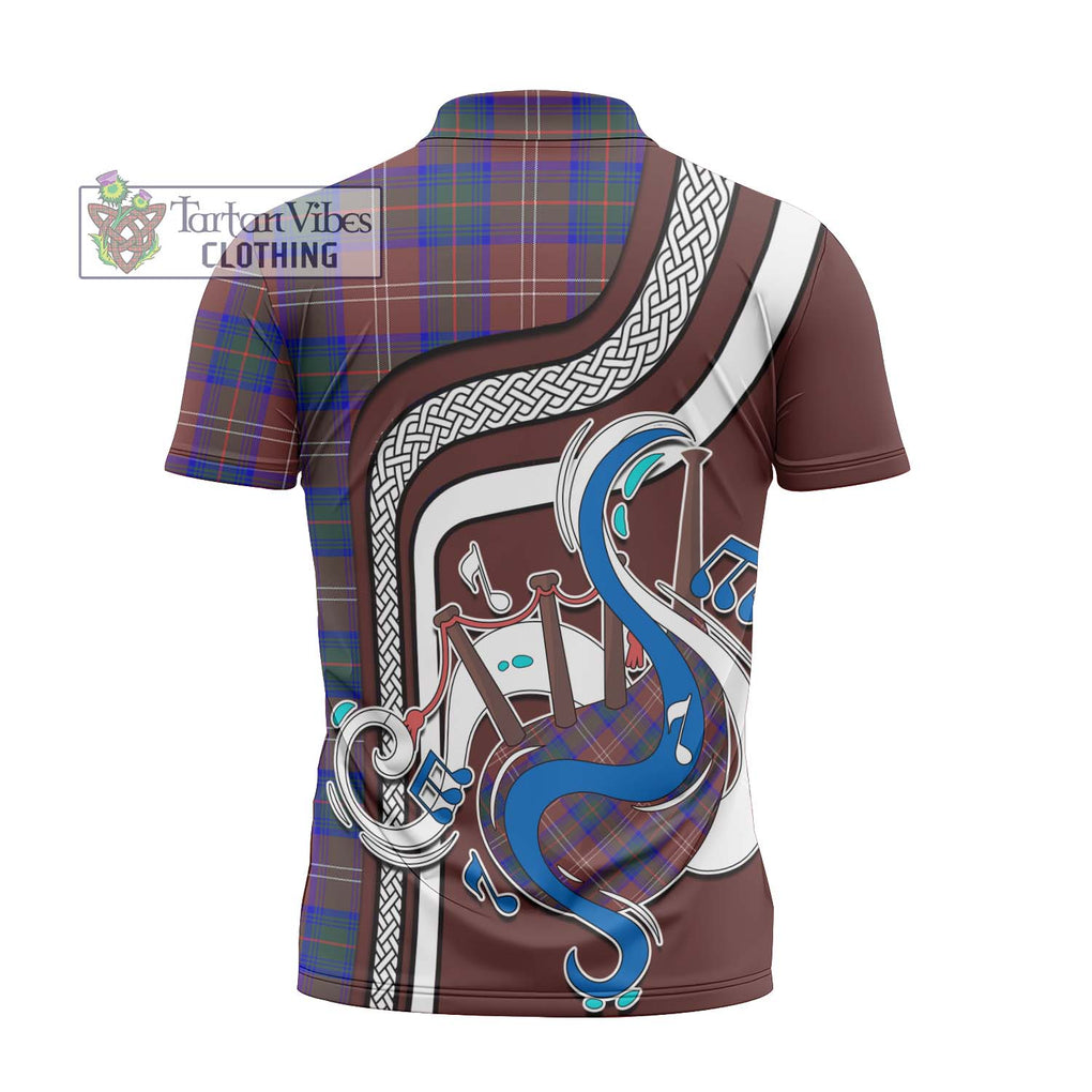 Chisholm Hunting Modern Tartan Zipper Polo Shirt with Epic Bagpipe Style - Tartanvibesclothing Shop