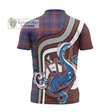 Chisholm Hunting Modern Tartan Zipper Polo Shirt with Epic Bagpipe Style