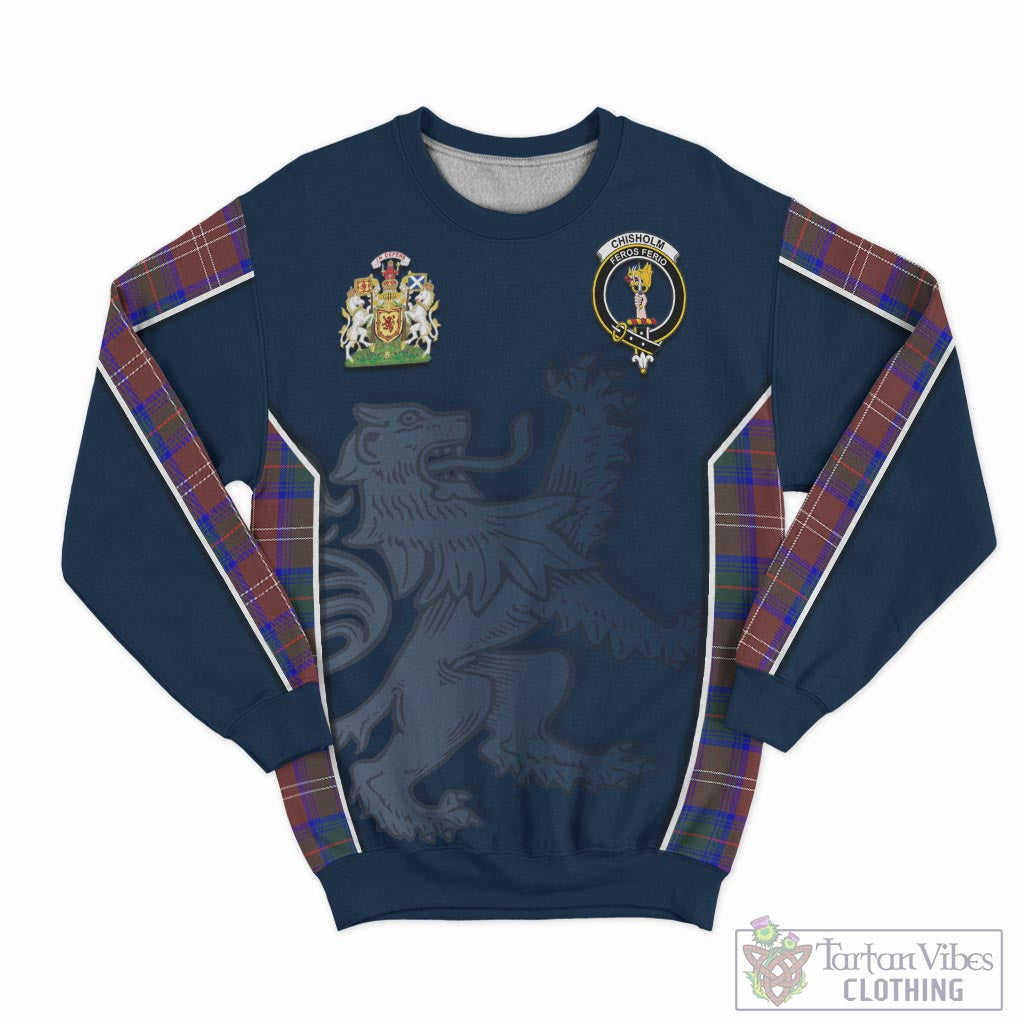 Tartan Vibes Clothing Chisholm Hunting Modern Tartan Sweater with Family Crest and Lion Rampant Vibes Sport Style