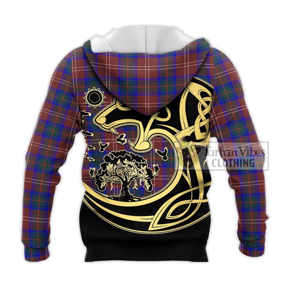 Chisholm Hunting Modern Tartan Knitted Hoodie with Family Crest Celtic Wolf Style - Tartan Vibes Clothing