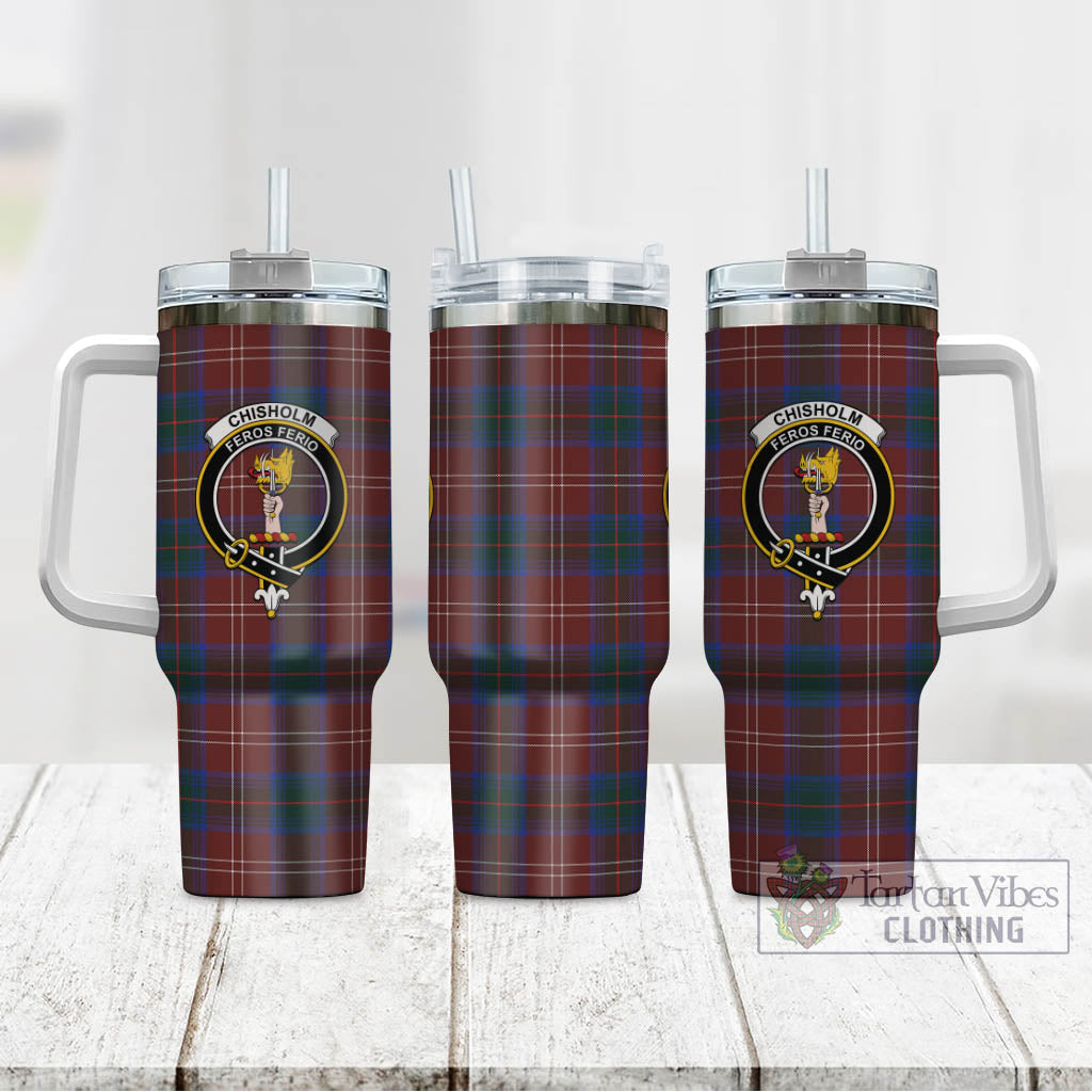 Tartan Vibes Clothing Chisholm Hunting Modern Tartan and Family Crest Tumbler with Handle