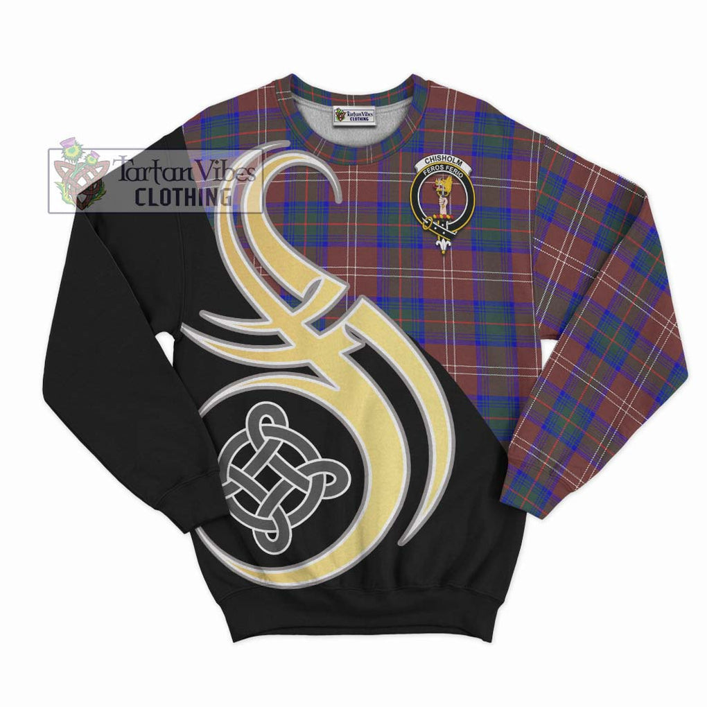 Chisholm Hunting Modern Tartan Sweatshirt with Family Crest and Celtic Symbol Style - Tartan Vibes Clothing