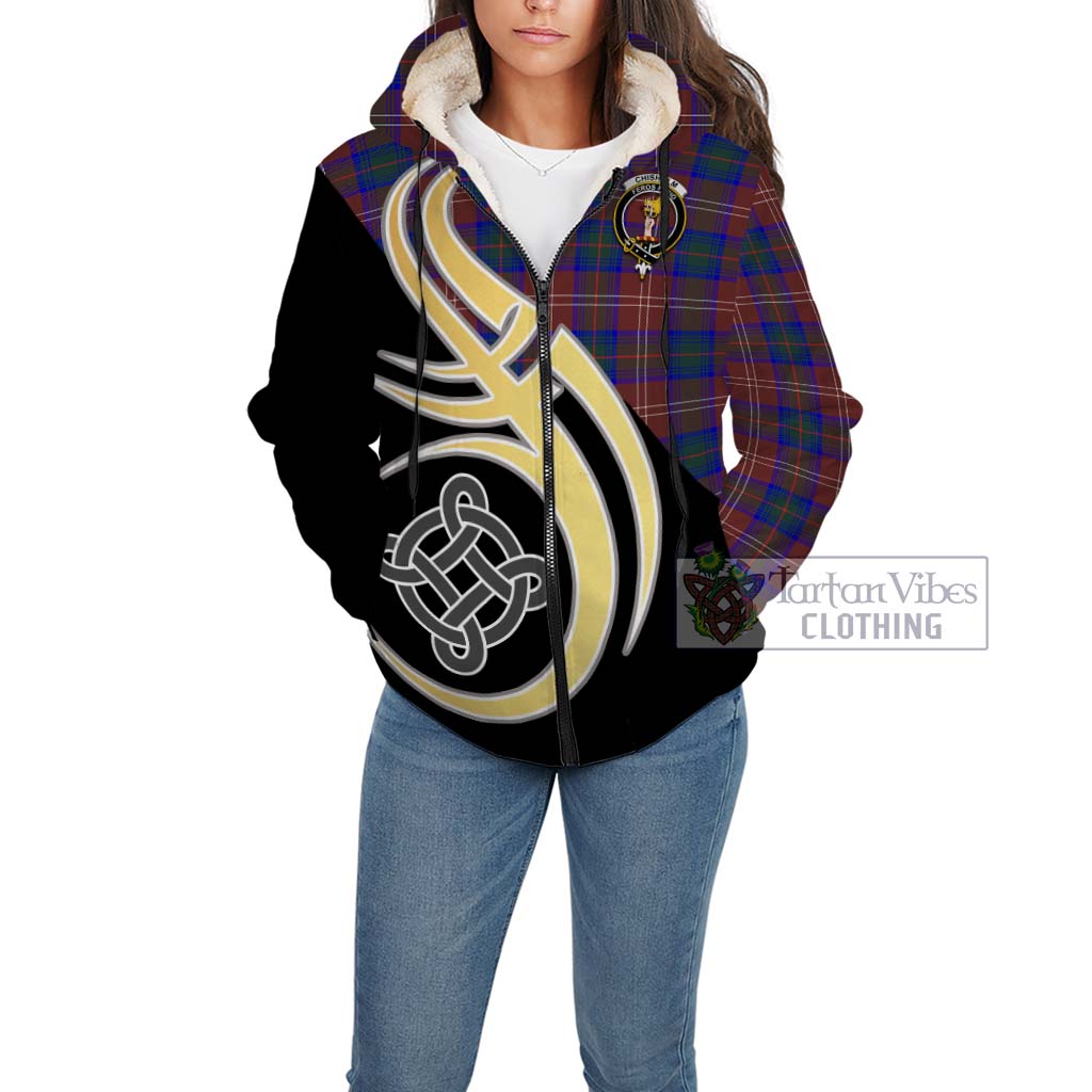 Chisholm Hunting Modern Tartan Sherpa Hoodie with Family Crest and Celtic Symbol Style Unisex - Tartan Vibes Clothing