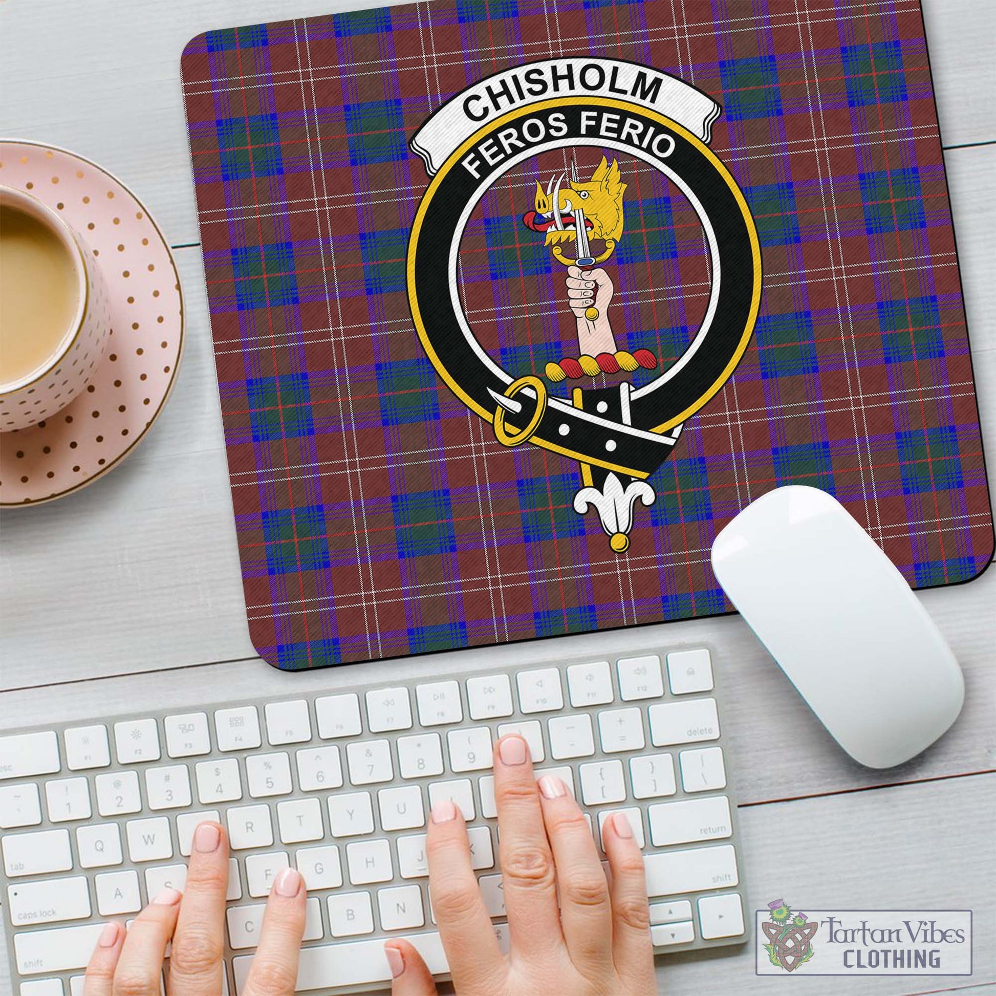 Tartan Vibes Clothing Chisholm Hunting Modern Tartan Mouse Pad with Family Crest